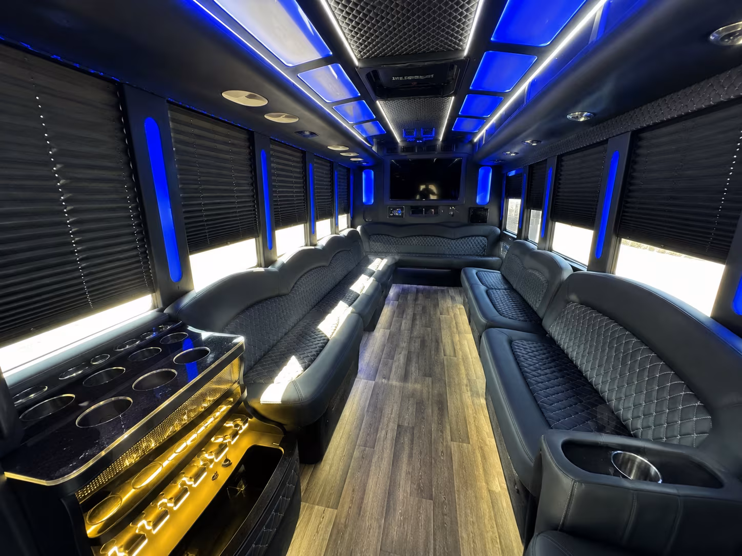Passenger seating aboard a party bus rental serving Lancaster